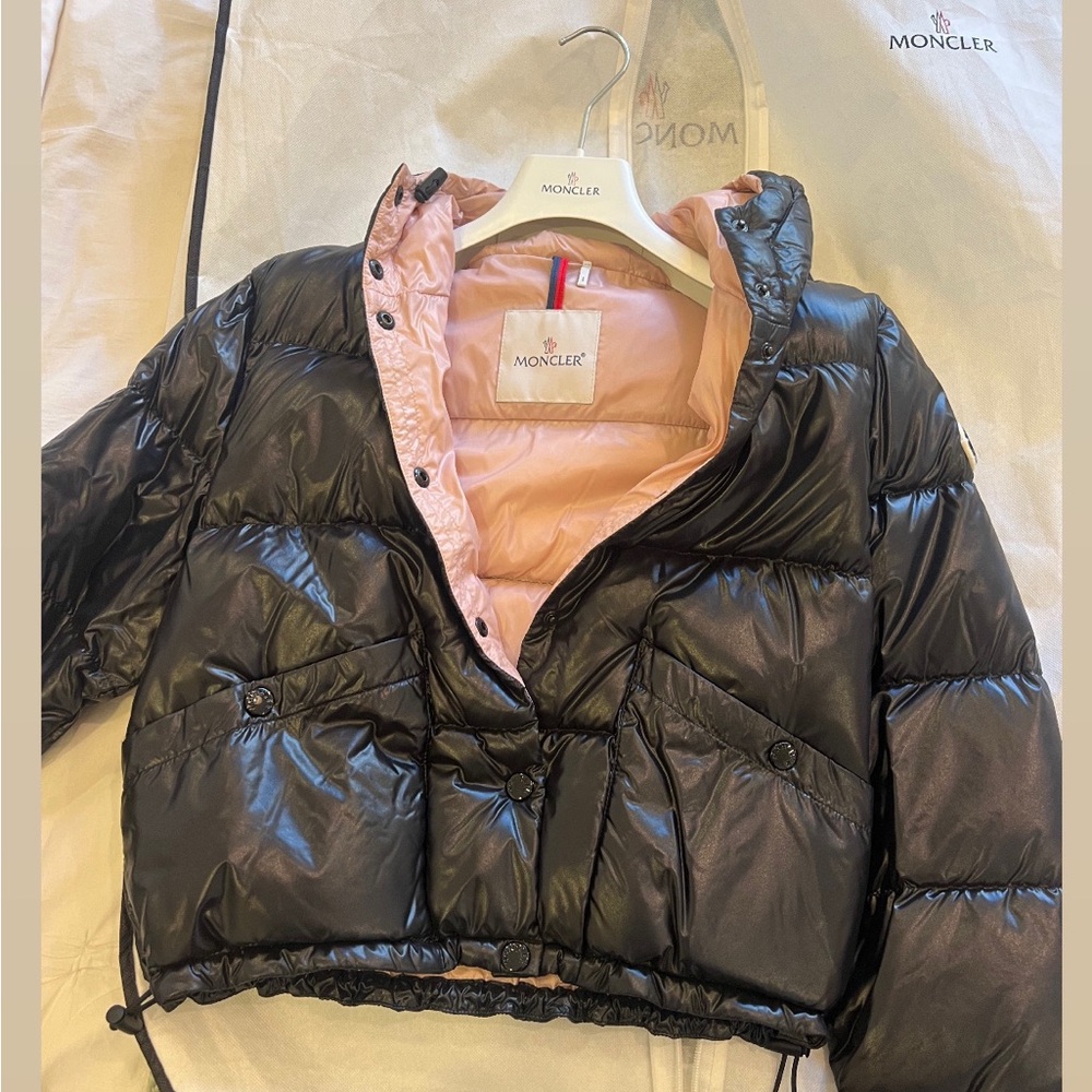 Moncler Black and Pink Puffer Jacket with Quilted Design